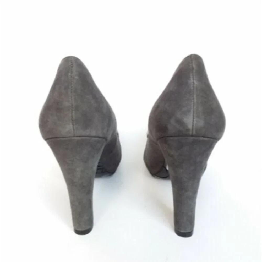 BCBG Galena Suede Square-toe Embellished Heels Gray 7.5